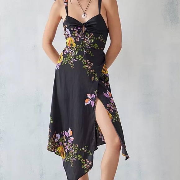 Urban Outfitters Dresses & Skirts - Urban Outfitters Black Floral Asymmetrical Slip Dress